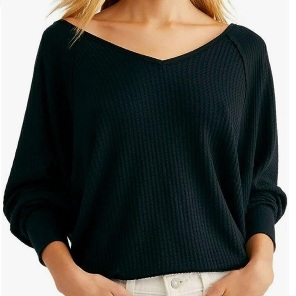 Free People Black Long Sleeve Top